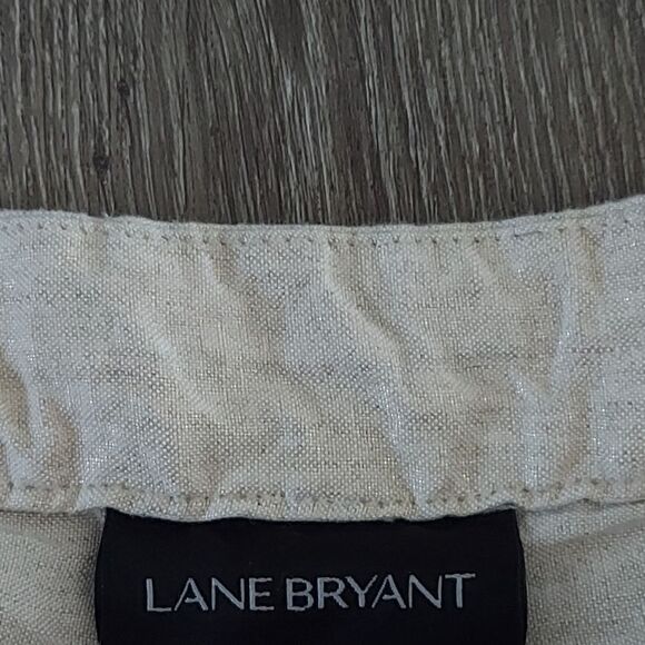 Lane Bryant Capri Pants Women 26/28 Metallic Beige Linen Straight Leg Drawstring - Picture 3 of 10